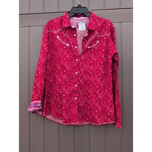 Panhandle Slim Western Pearl Snap Shirt Red Paisley Womens Large
